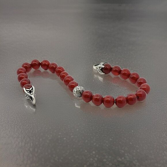 David Yurman Carnelian Carved Prayer Beads Bracelet 8.5" Silver Estate DY552 - Picture 12 of 12
